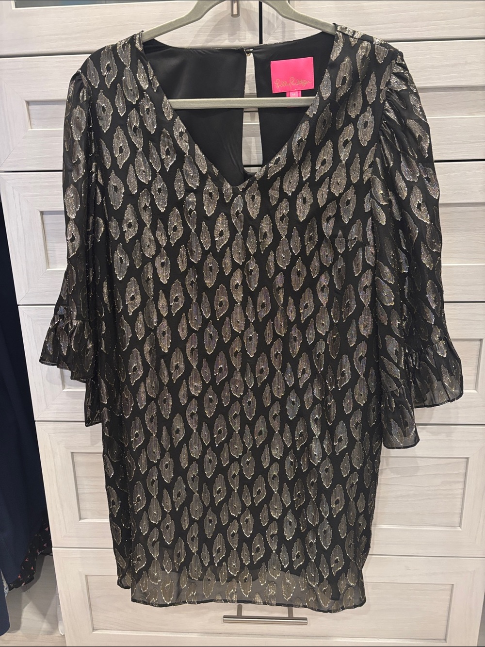 Lilly Pulitzer Black dress with Gold Metallic Print